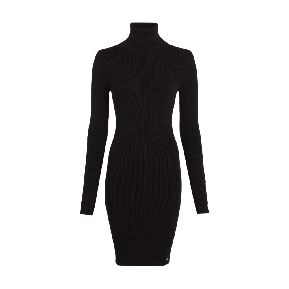 Calvin Klein Jeans Stijlvolle Strakke Woven Label Jurk Black Dames