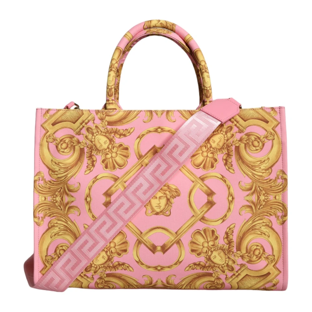 Versace Roze Bedrukte Leren Tote Tas Pink Dames