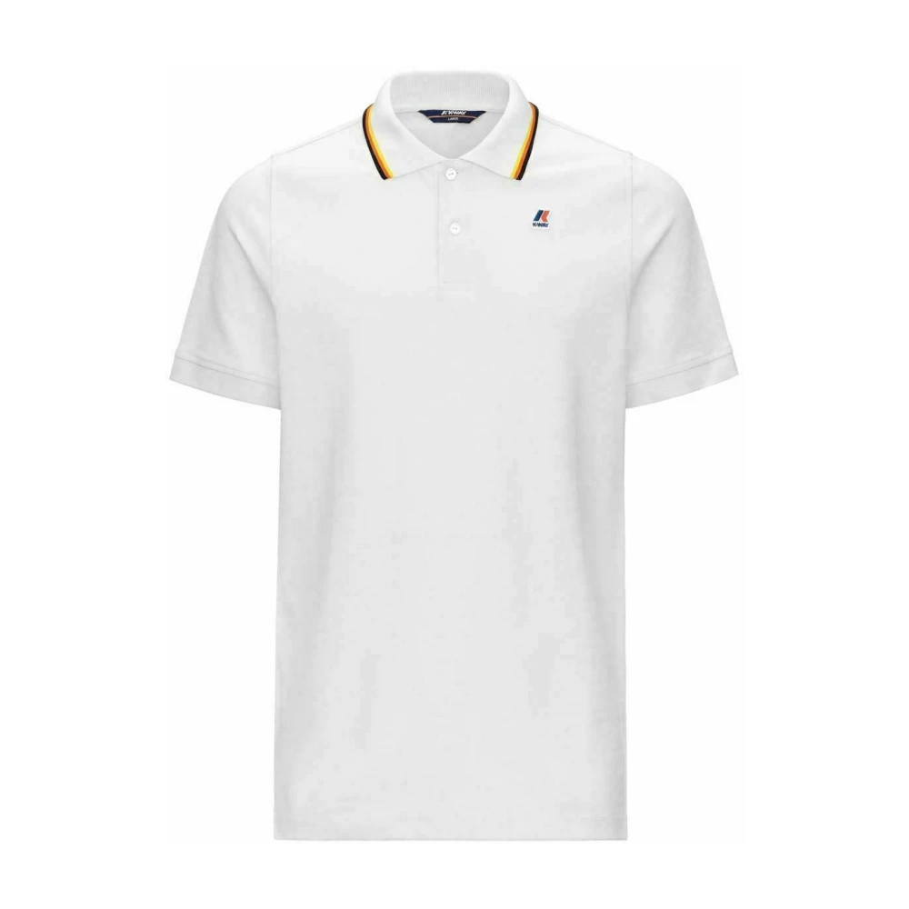 K-Way Men's White Stripes Slim Fit Short Sleeve Polo - Polo Shirts - S - Tops