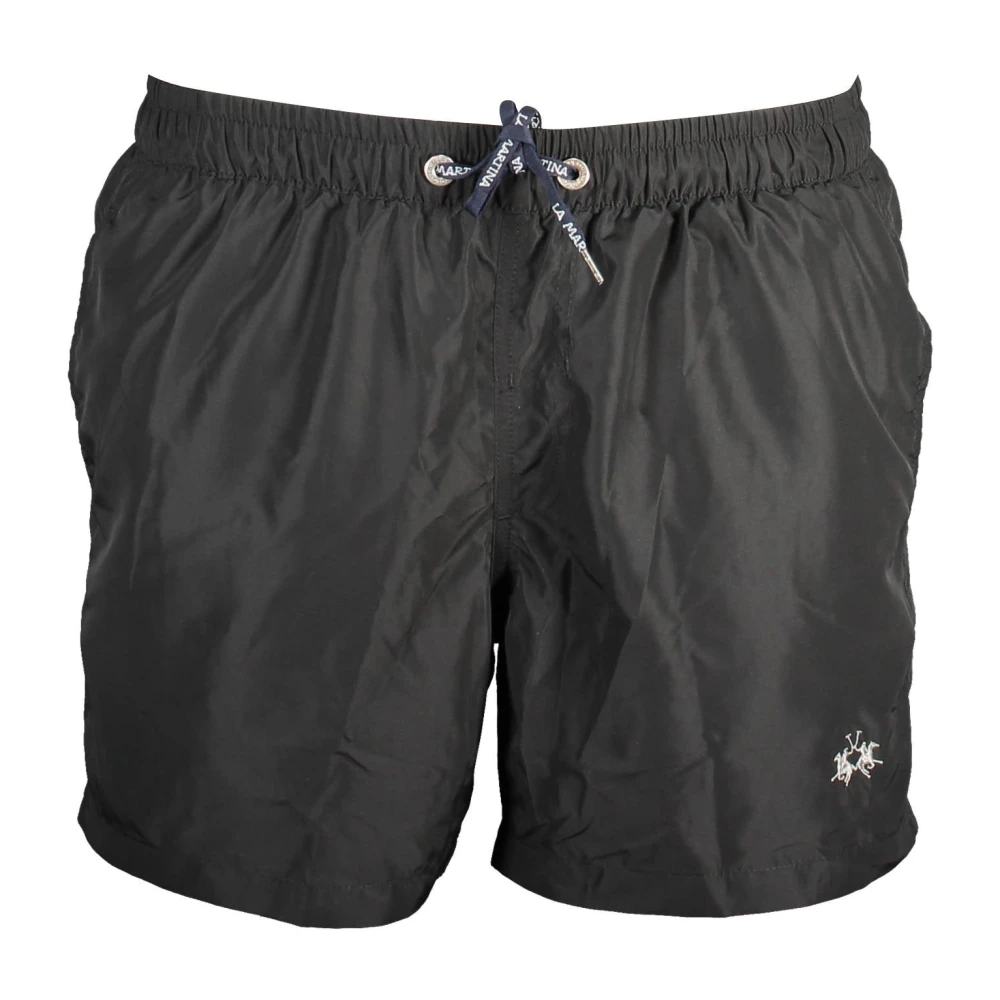 La Martina Men's Black Swim Trunks With Embroidery - Beachwear - S- Swimwear