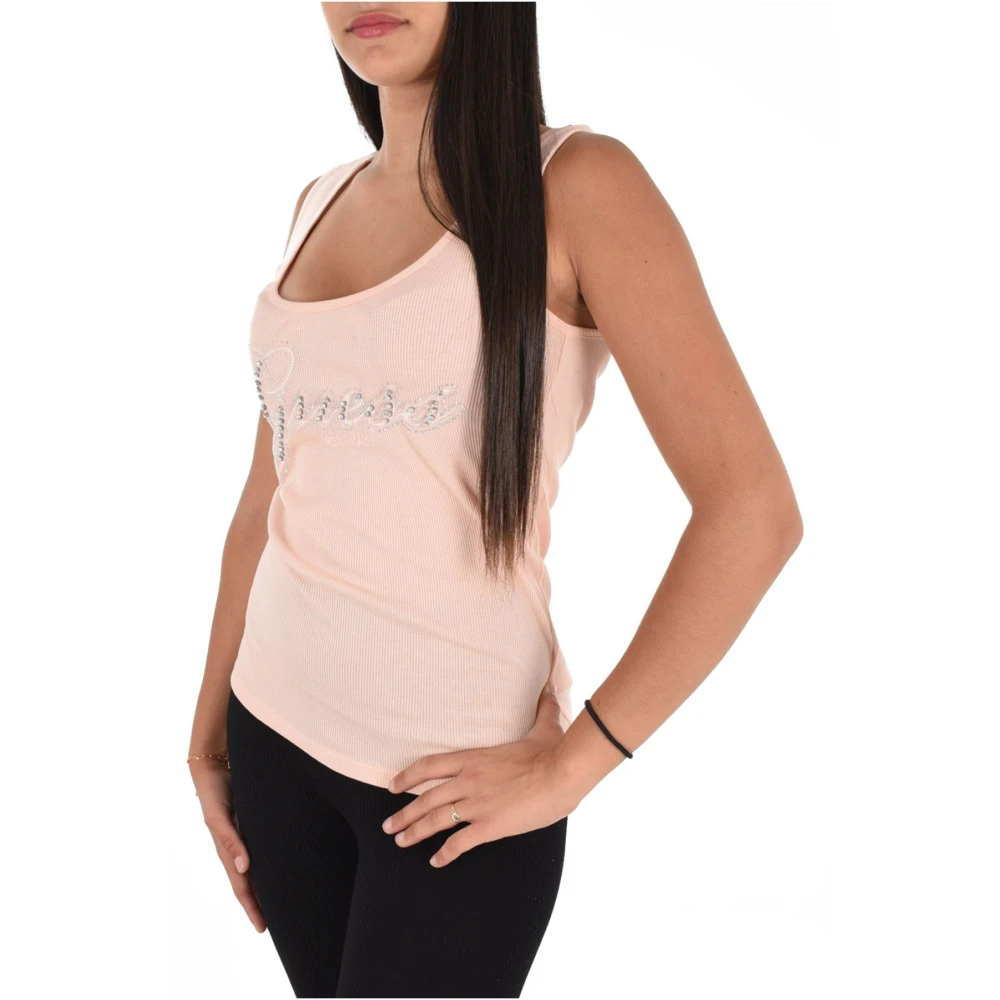 Guess Geribbelde tanktop met strass Pink Dames