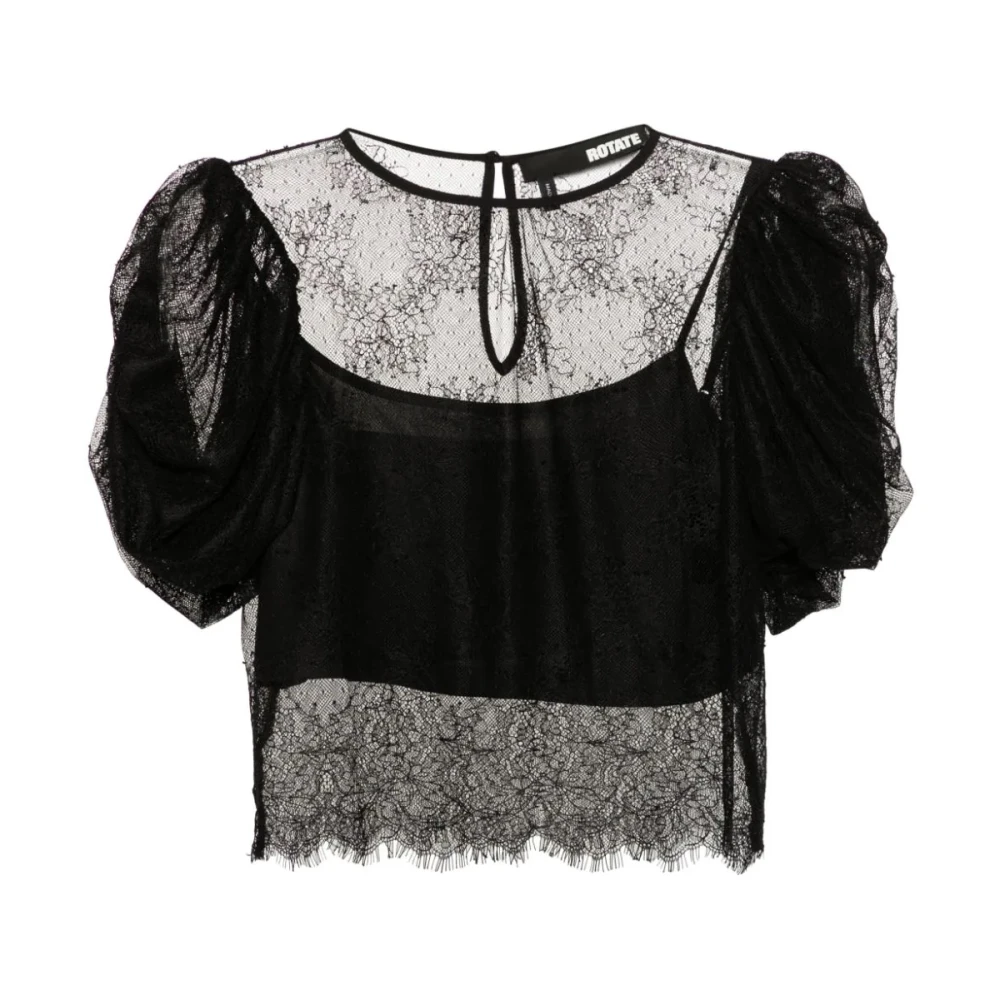 Rotate Birger Christensen Zwarte Kant Pofmouw Blouse Black Dames