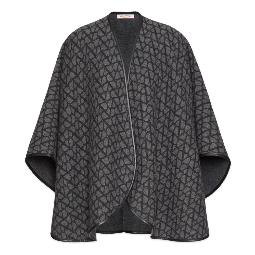 Valentino Garavani Iconographe Jacquard Wol Poncho Gray Dames