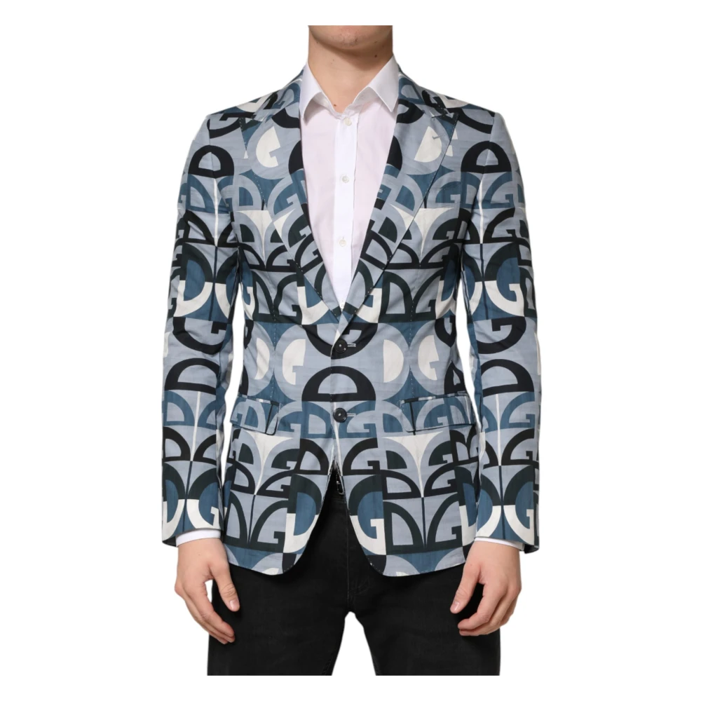 Dolce & Gabbana Men's Blue Logo Monogram Single Breasted Blazer