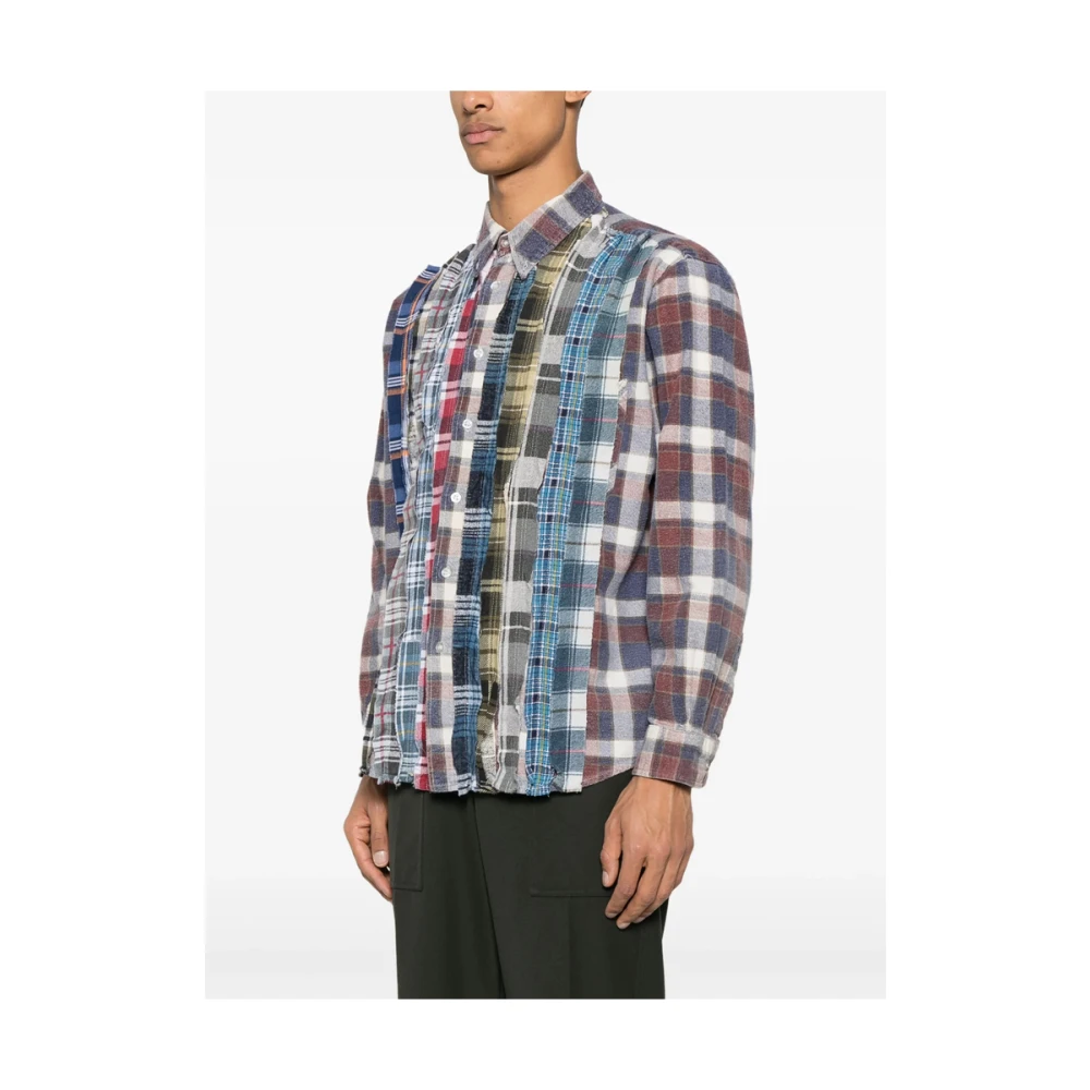 Needles Navy Blue Overhemd met Patchwork Multicolor Heren