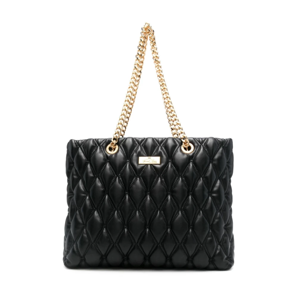 Elisabetta Franchi Gewatteerde Zwarte Schoudertas met Kettingen Black Dames