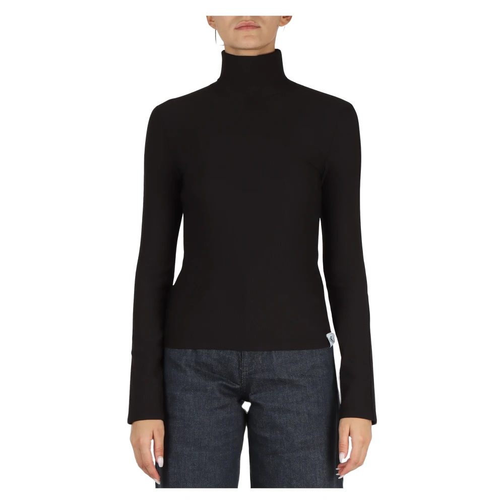 Calvin Klein Jeans Geribbelde T-shirt met hoge hals en uitgesneden mouwen Black Dames