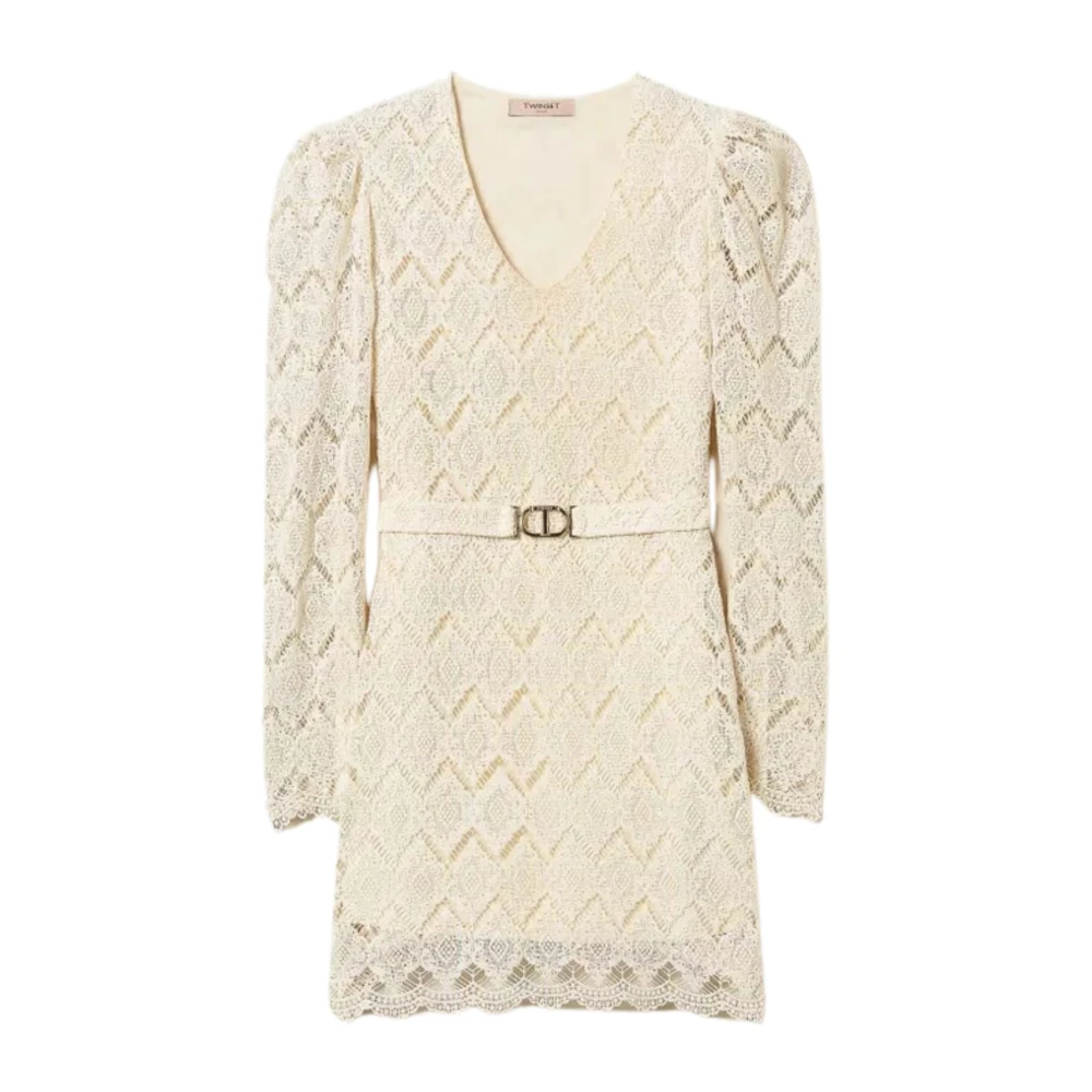Twinset Beige Jurk met Metallic Logo Plaque Beige Dames