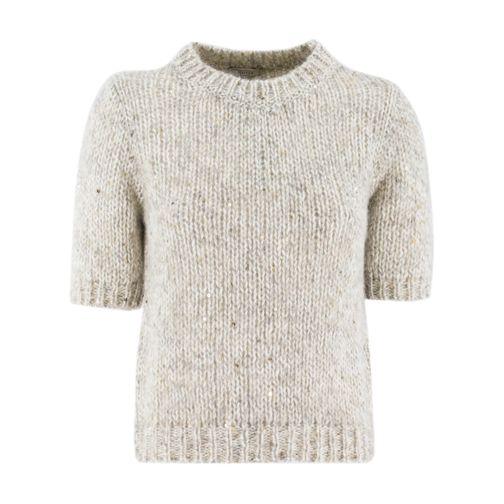 PESERICO Paillet Crew Neck Sweater Gray Dames