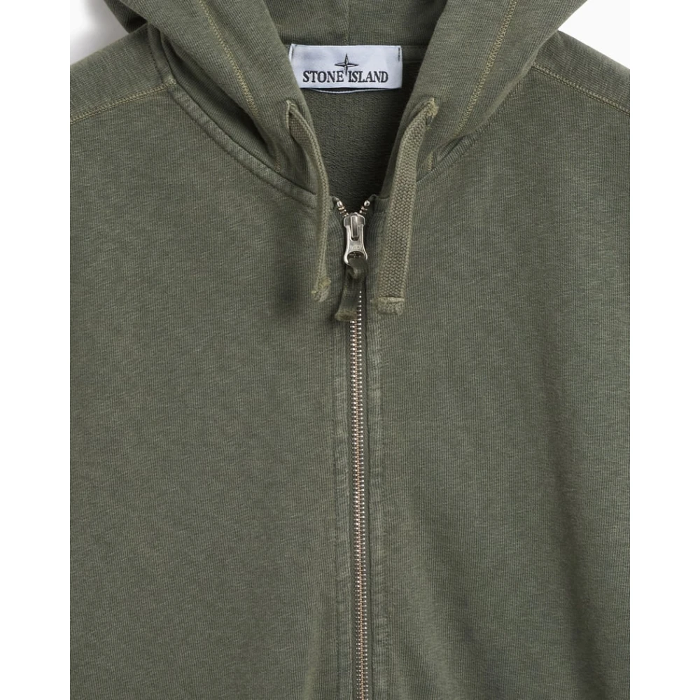 Stone Island Klassieke Zip Hoodie met Gewassen Look Green Heren
