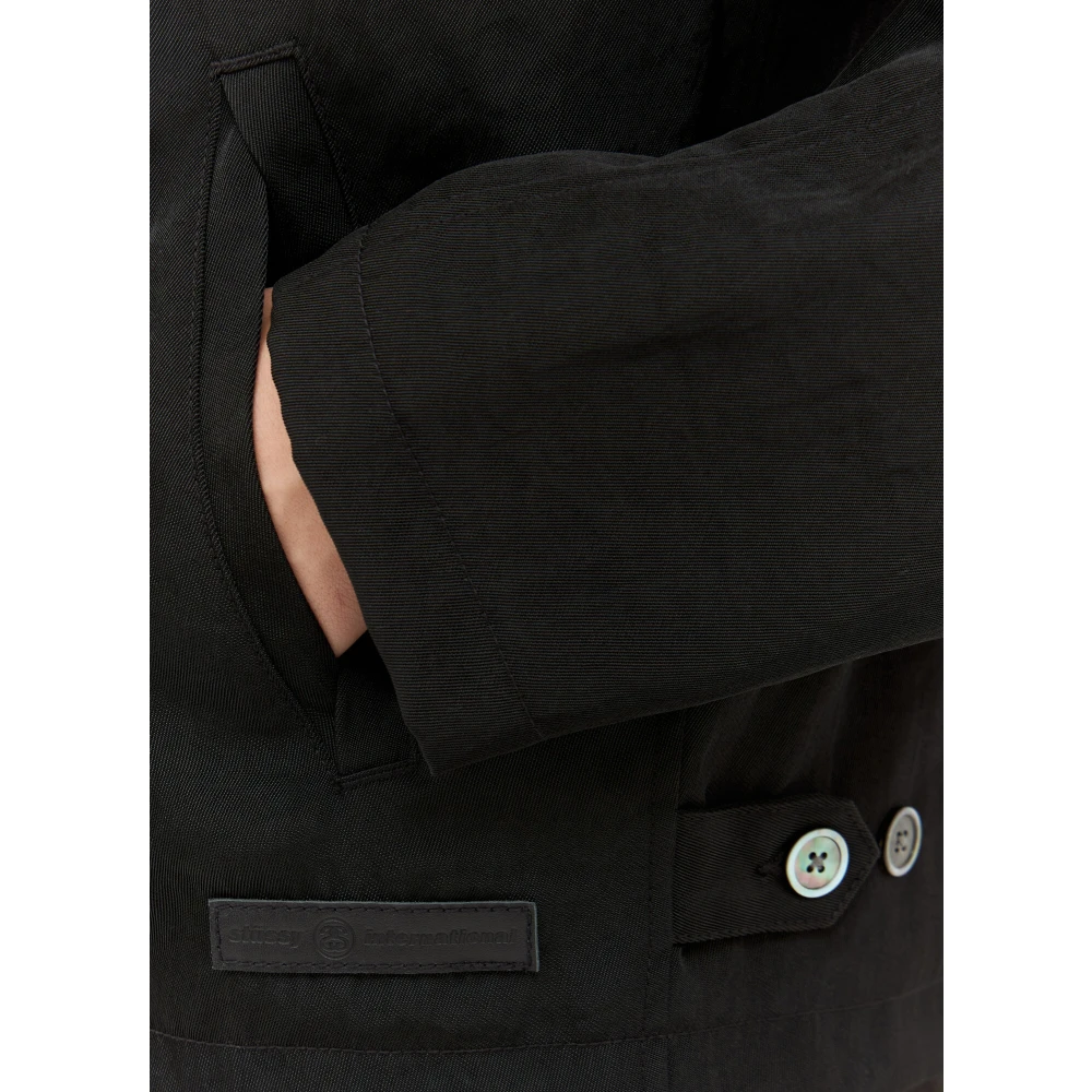 Stüssy Glanzende Twill Zip-Up Jas Black Heren