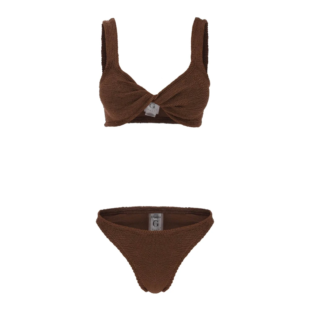 Hunza G Metallic-effect Bikini Set met Twist Detailing Brown Dames