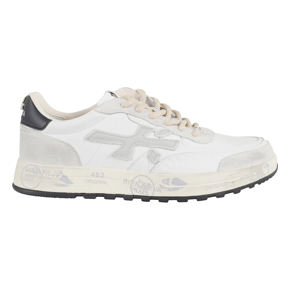Premiata Witte leren sneakers met suède Heren Schoenen