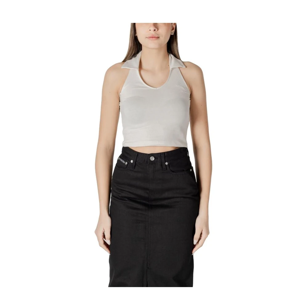 Calvin Klein Jeans Women's Beige Cotton Minimalist Top
