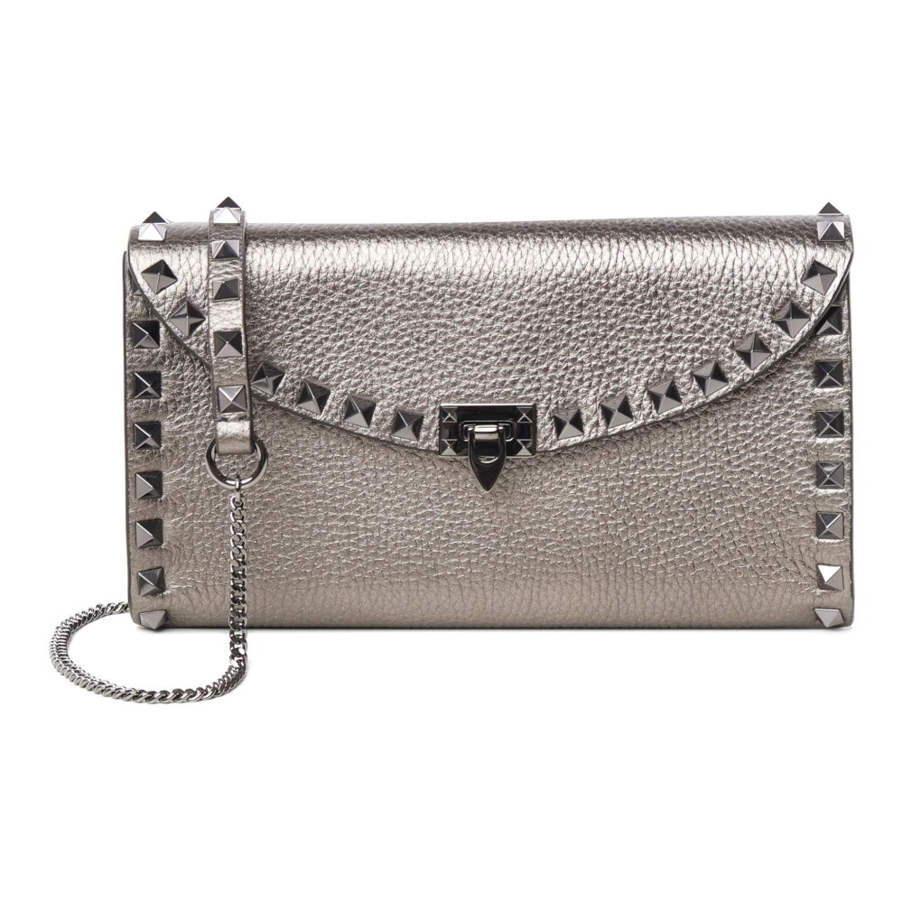 Valentino Garavani Studded Leren Kettingportemonnee Zilver Gray Dames