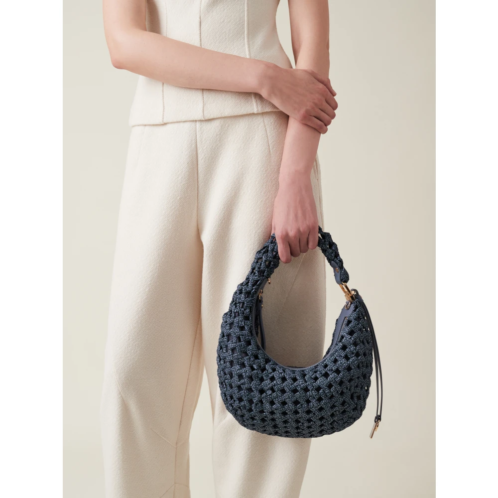Borbonese Unieke Nido-lijn Handtas met Leren Details Blue Dames