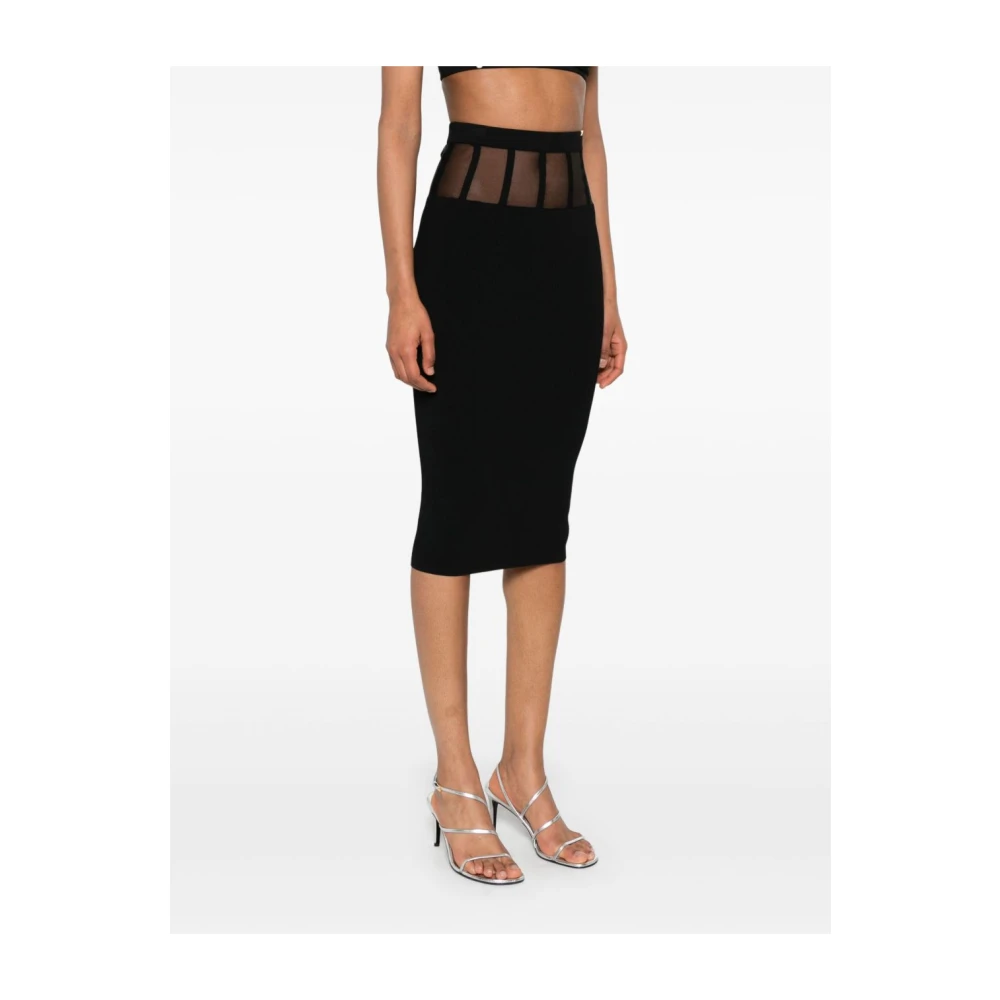 Elisabetta Franchi Zwarte Rok met Doorzichtige Panelen Black Dames