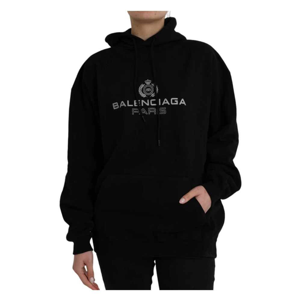 Balenciaga Zwarte Katoenen Logo Hoodie Black Dames