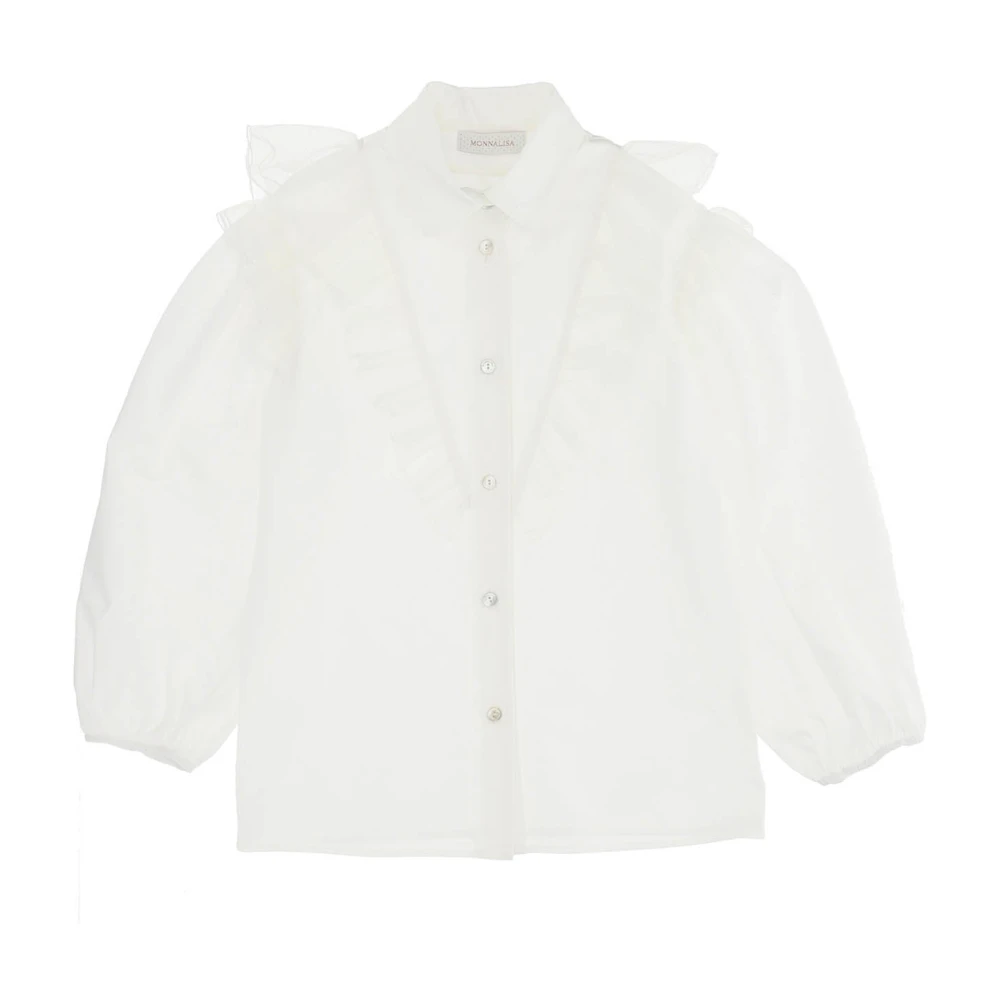 Monnalisa Girls White Poplin Cotton Shirt - Light Jackets - 14 Y - Kids