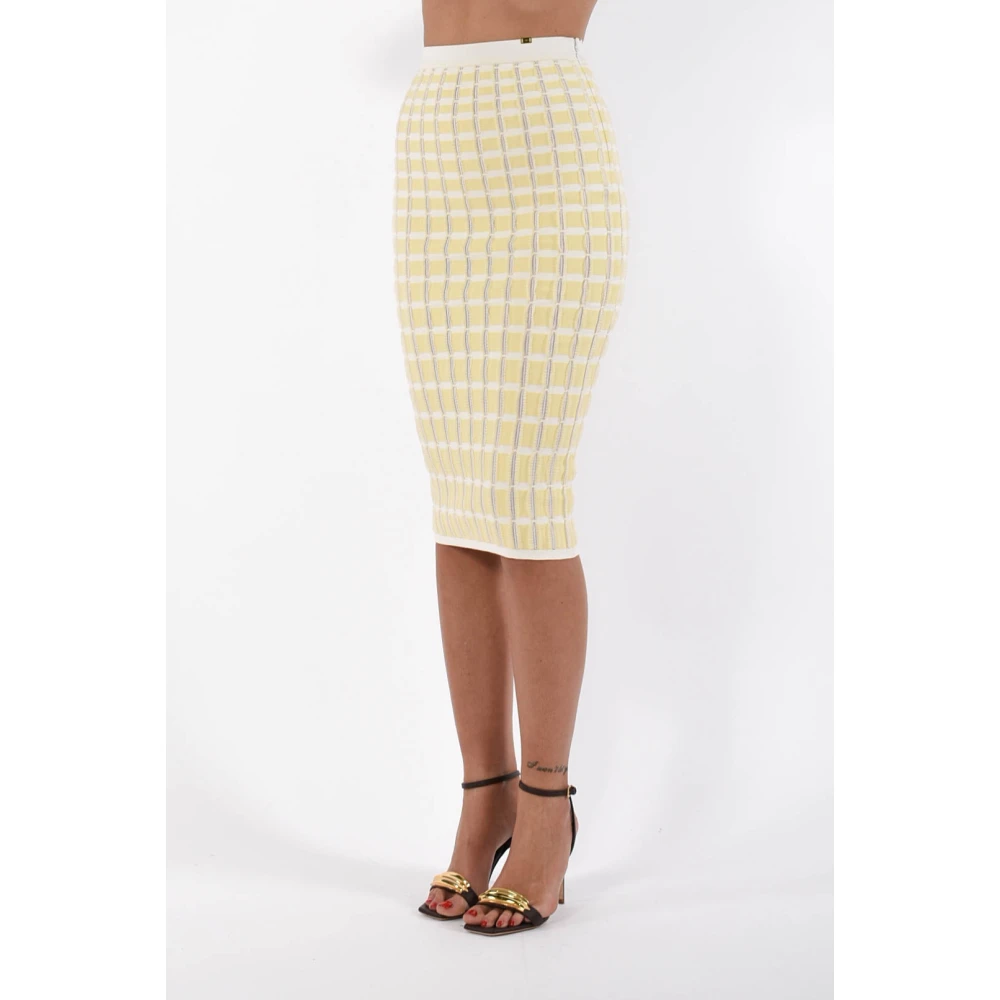 Elisabetta Franchi Geplooide Viscose Midi Rok Yellow Dames