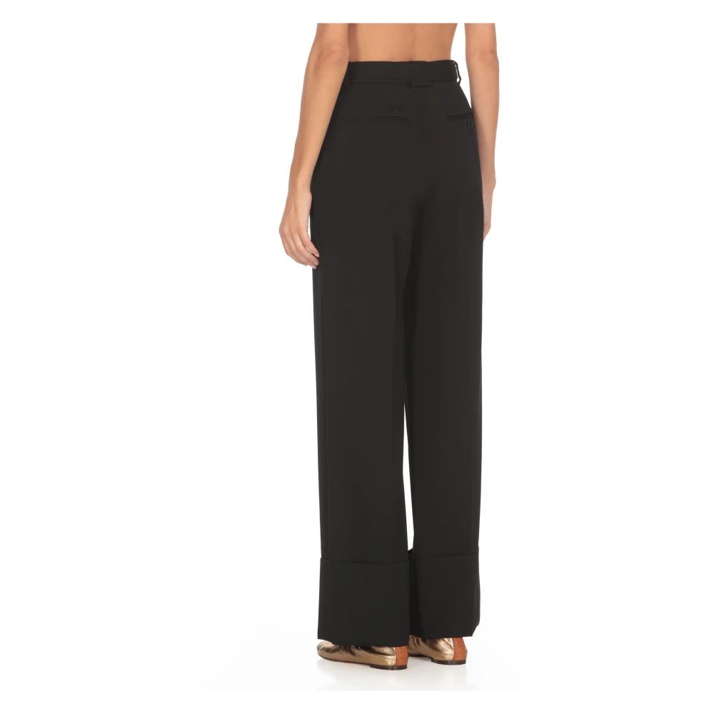 Lanvin Zwarte wollen palazzo broek met riem Black Dames