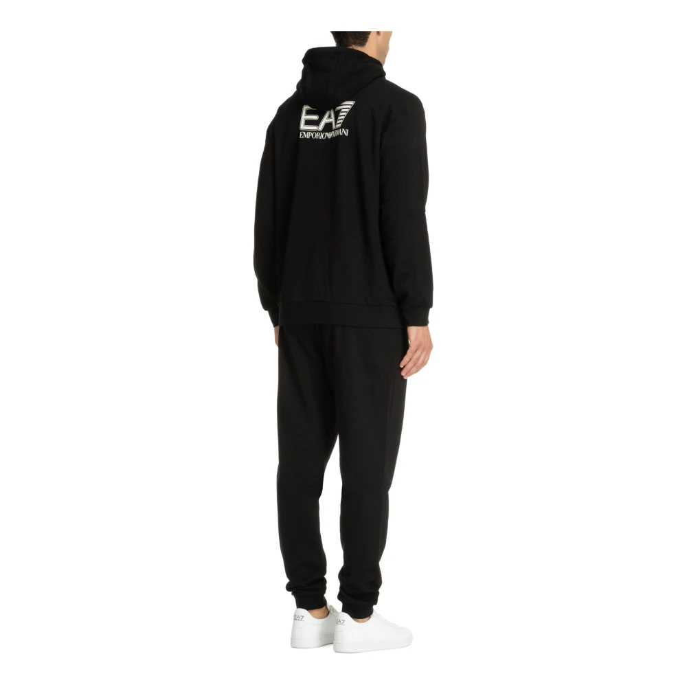 Emporio Armani EA7 Effen Tracksuit met Capuchon en Zakken Black Heren