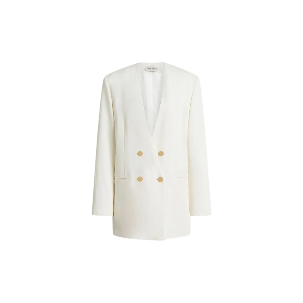 Alberta Ferretti White Blazers, Female, M, Double-Breasted Jacket With Gold Buttons