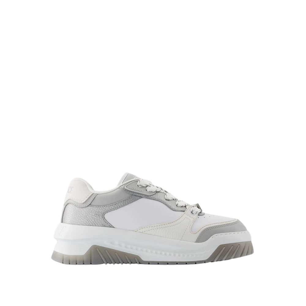 Versace Gray Sneakers, Male, 10 Uk, Grey Leather Trainers - Odissea Style