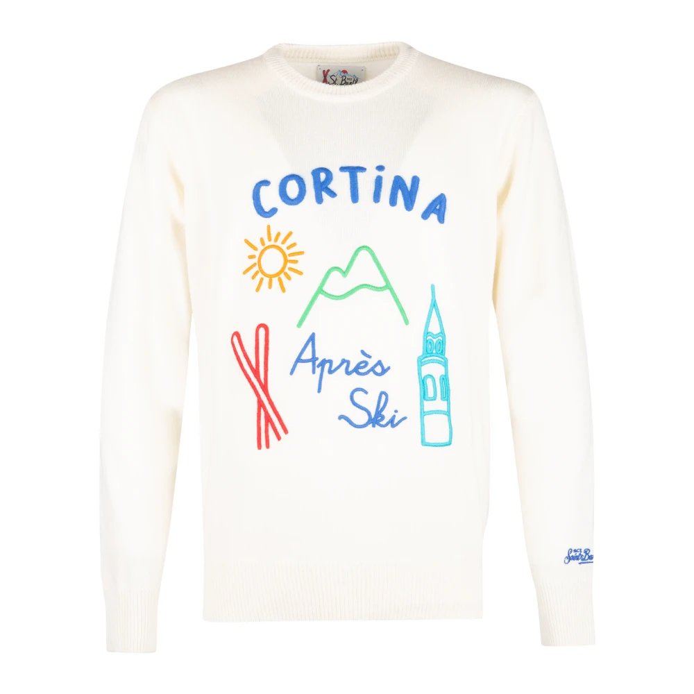 MC2 Saint Barth Witte Crew Neck Sweater met Borduursel White Heren