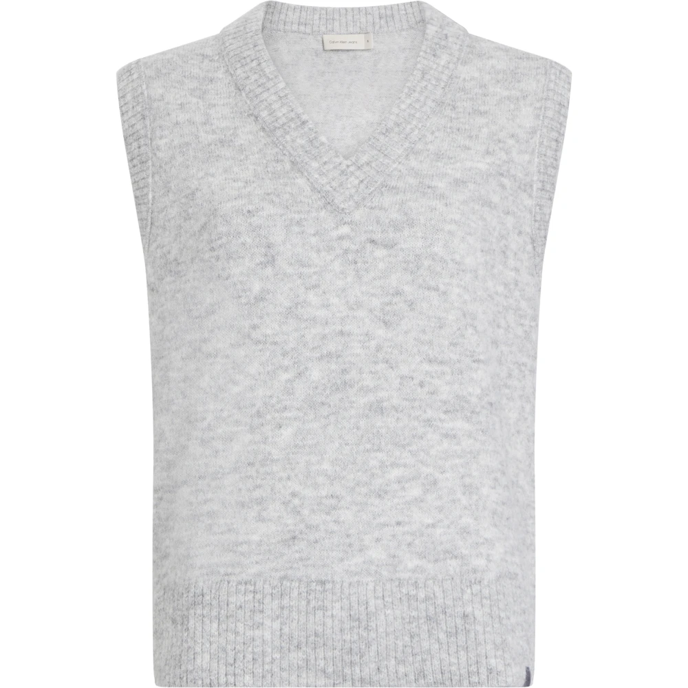 Calvin Klein Grijze Geborstelde Trui V-Hals Mouwloos Gray Dames