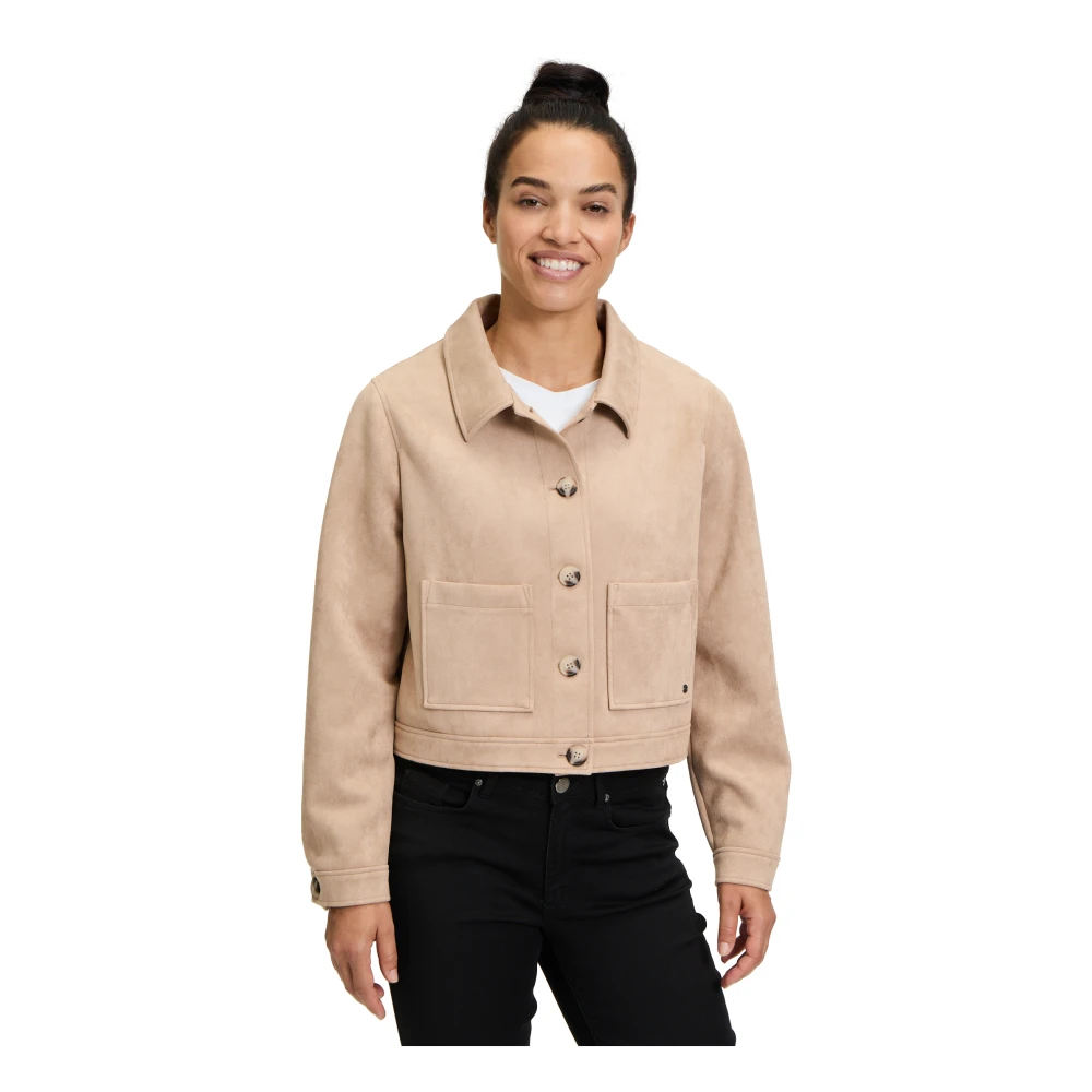 Betty & Co Imitatiebont Lange Mouw Jas Beige Dames