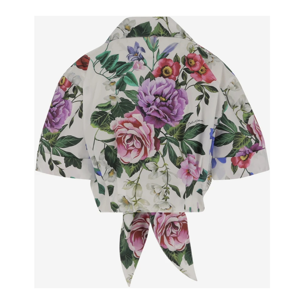 Dolce & Gabbana Bloemen Strik Detail Katoenen Overhemd Multicolor Dames