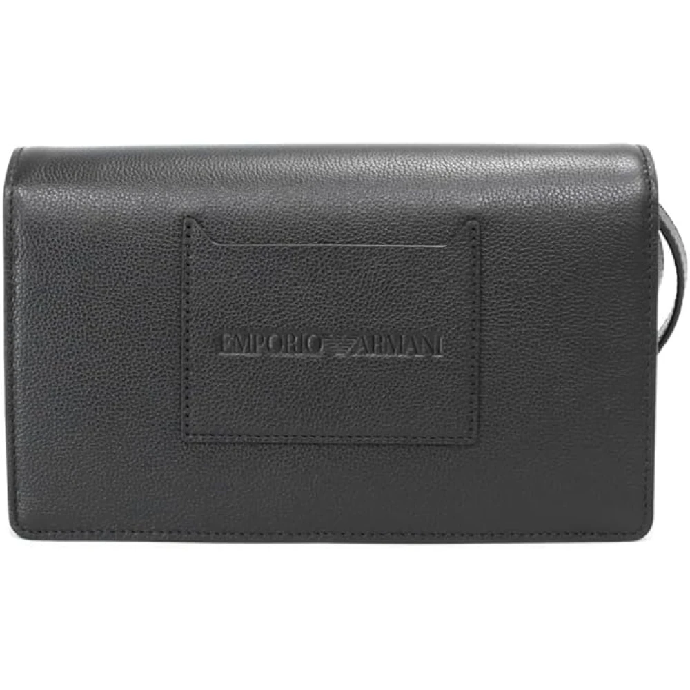 Emporio Armani Zwarte leren handtas met metalen sluiting Black Heren