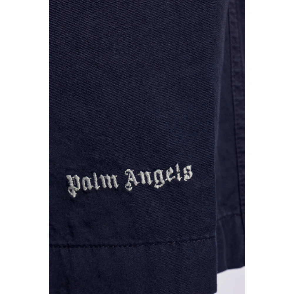 Palm Angels Shorts met logo Blue Heren
