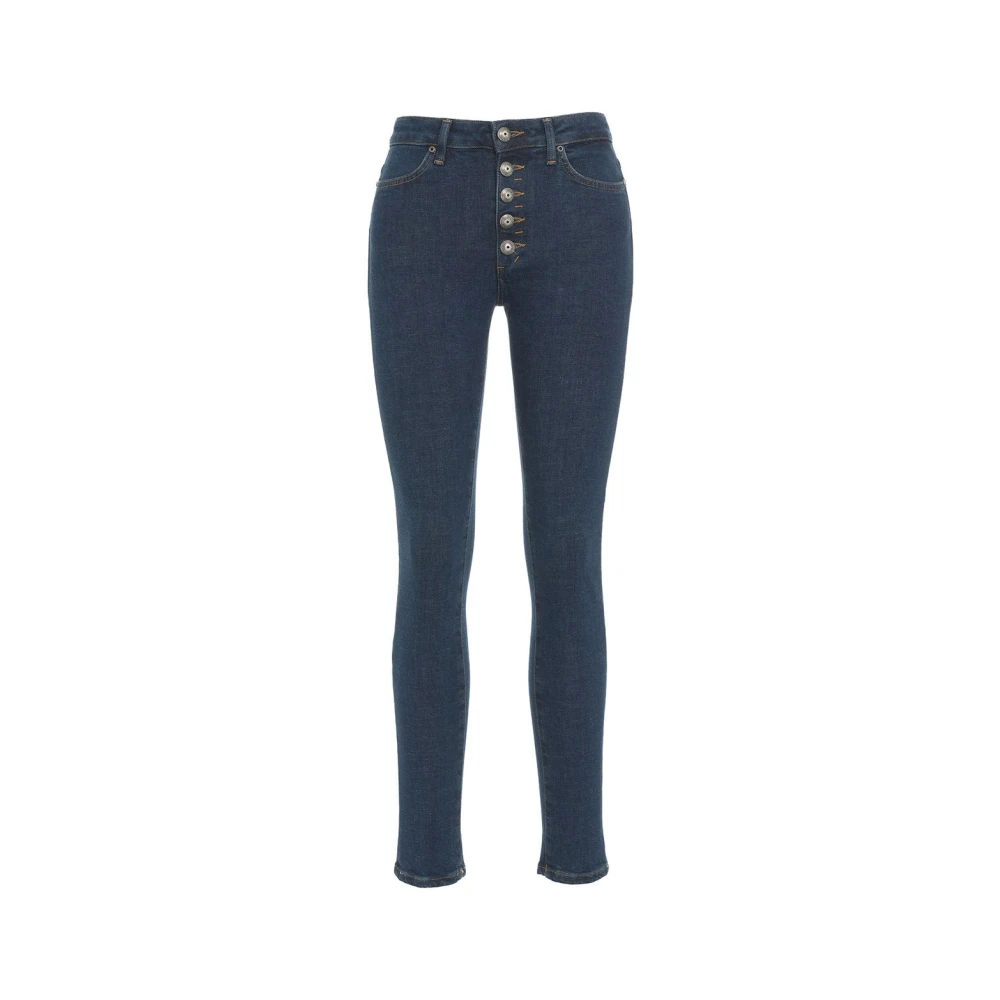 Dondup Skinny Fit Jeans met Logo Details Blue Dames