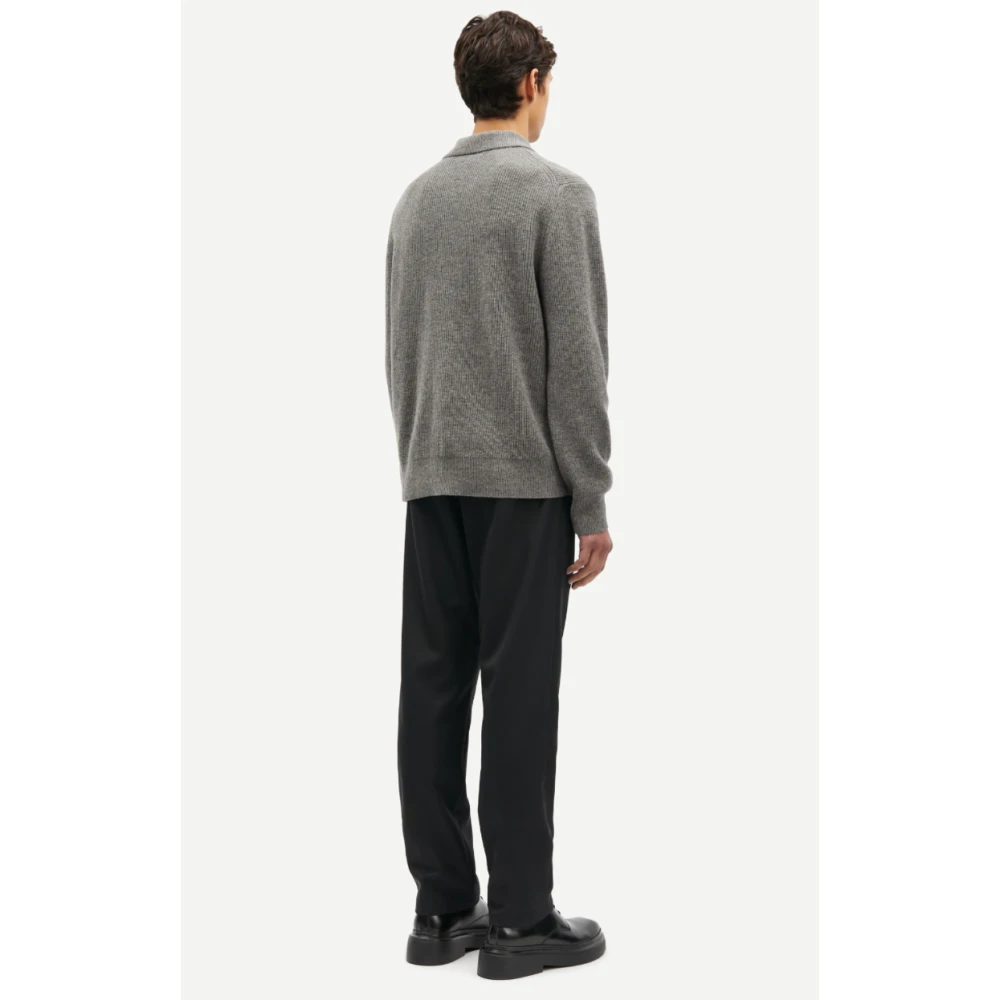 Samsøe Lichtgrijze Merino wollen polo trui Gray Heren