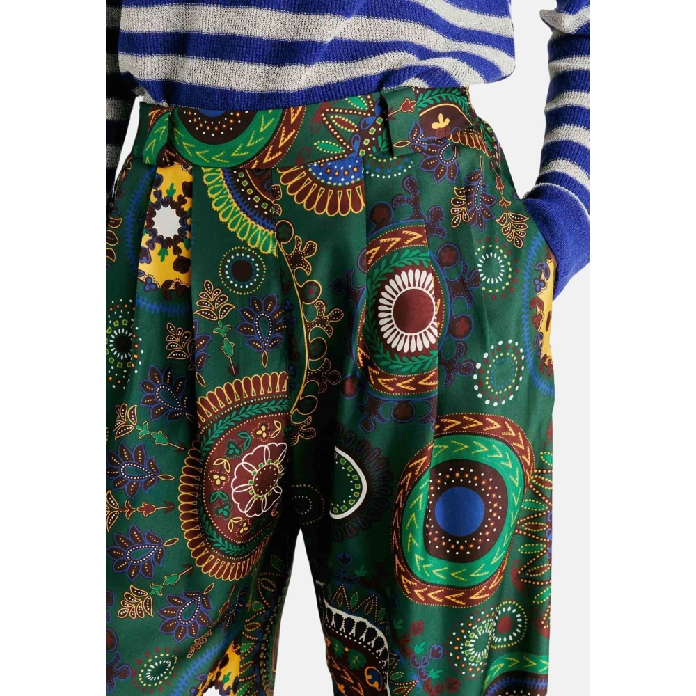 Momoni Zijden palazzo broek met plooien en elastische tailleband Multicolor Dames