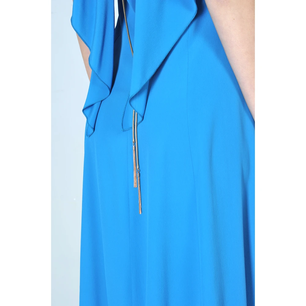 Simona Corsellini Turquoise Zijden Maxi Jurk met Gouden Hanger Blue Dames
