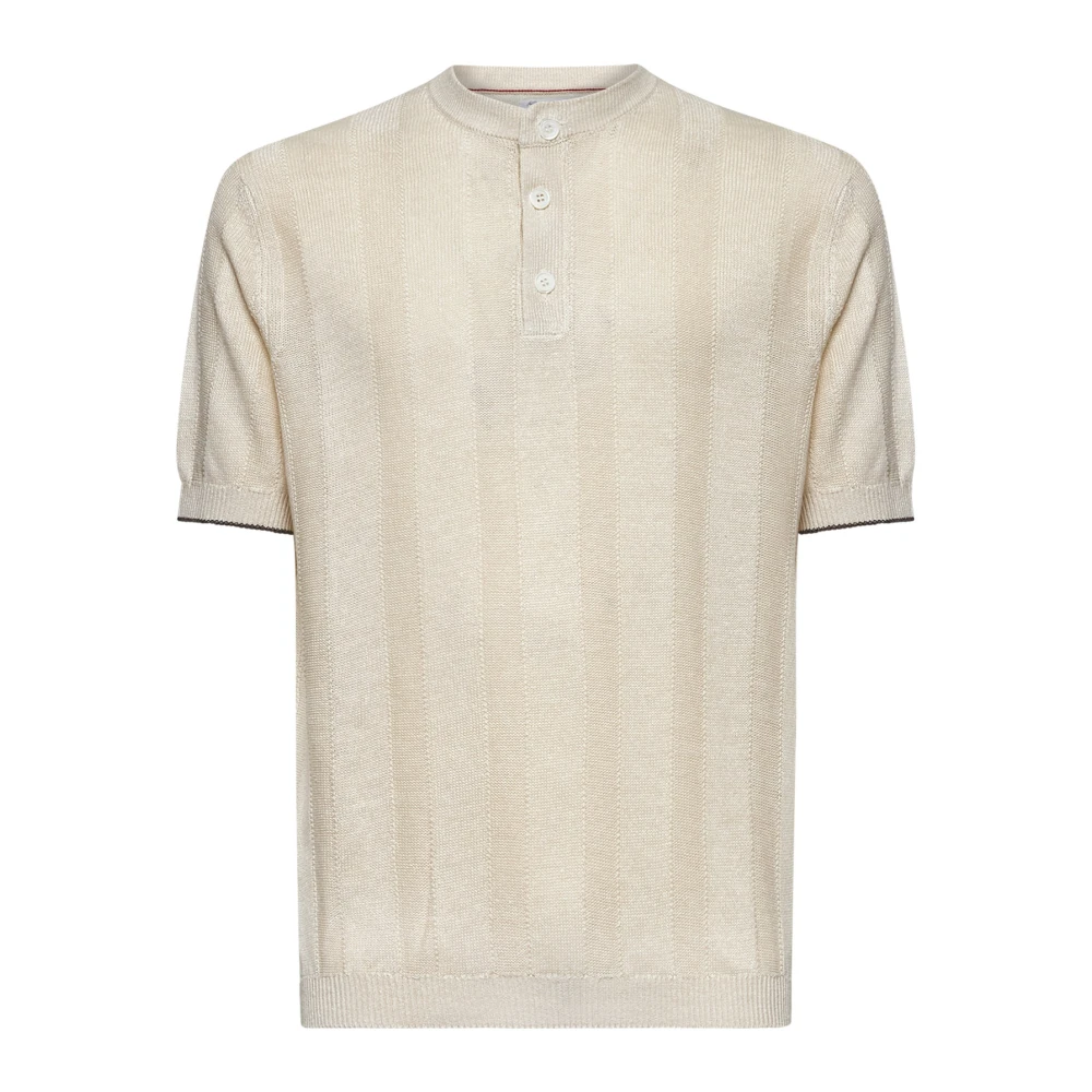 BRUNELLO CUCINELLI Gestreepte textuur korte mouw trui Beige Heren