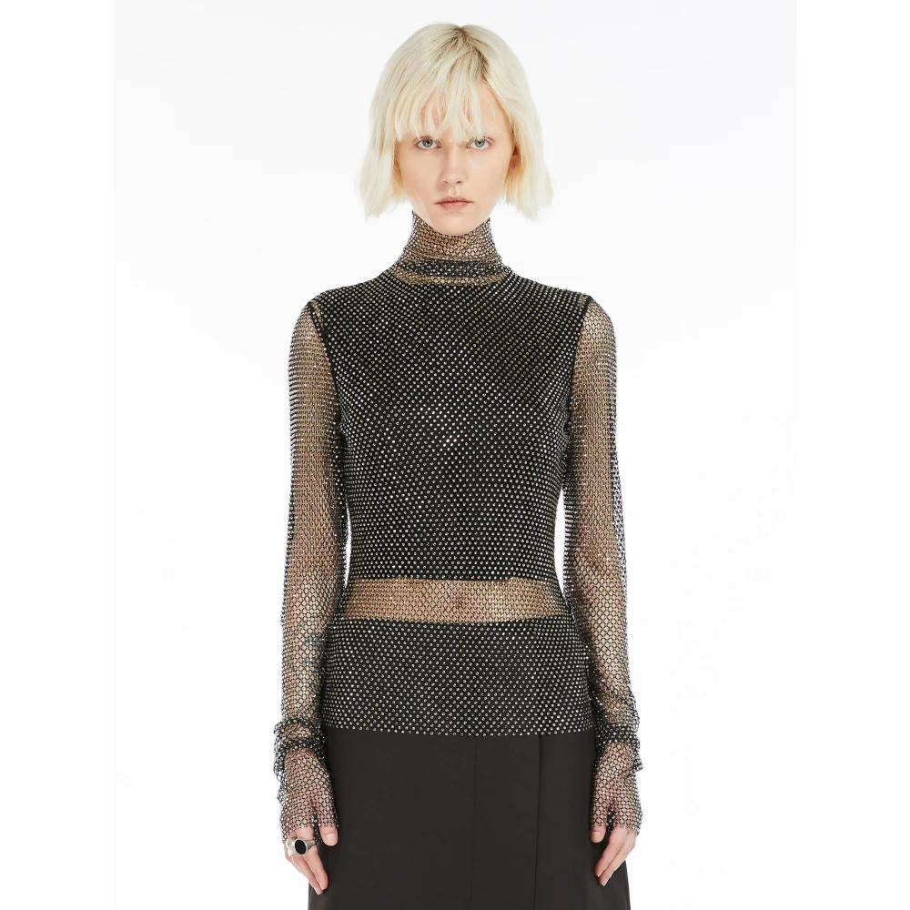 SPORTMAX Zwarte Strass Polo-hals Shirt Black Dames