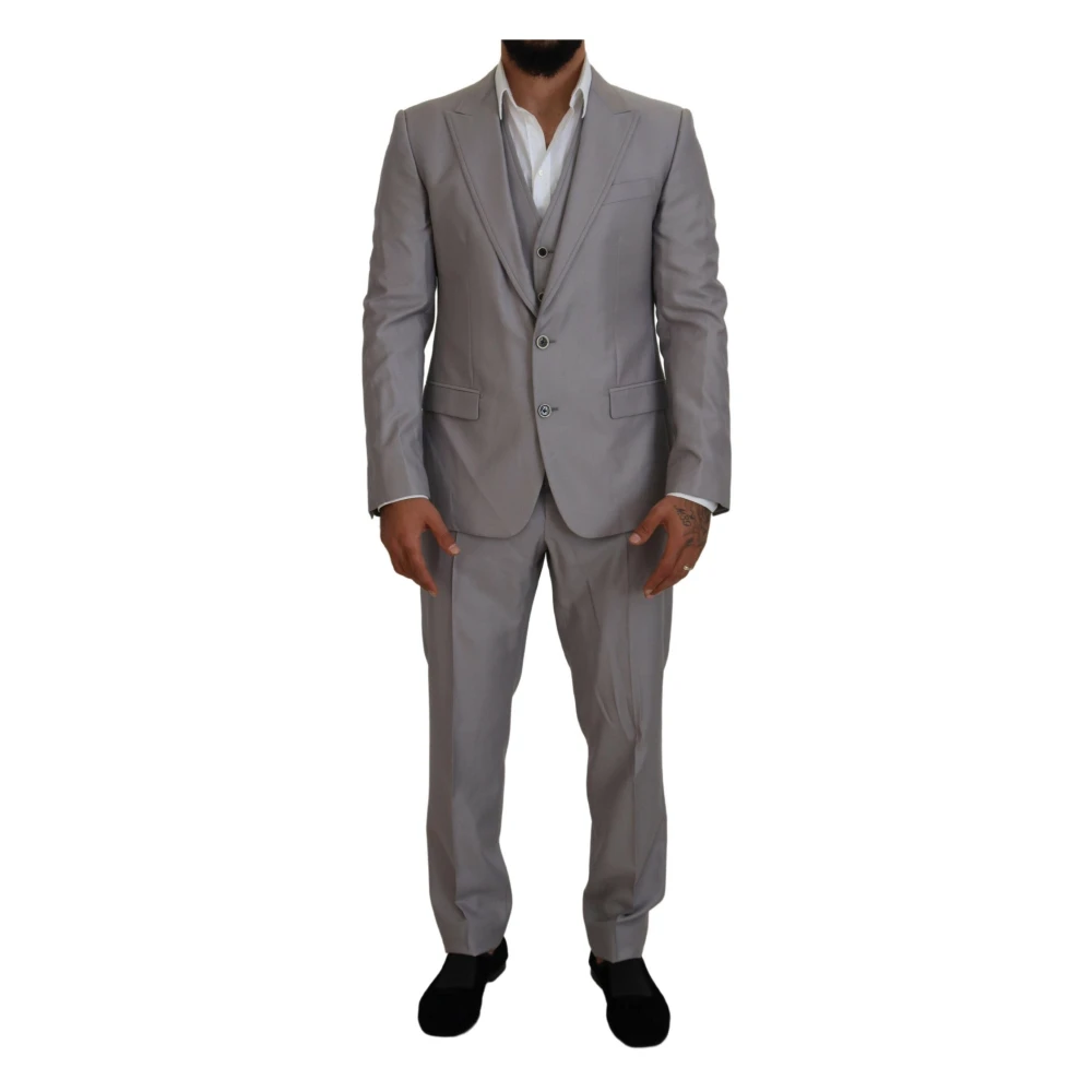 Dolce & Gabbana Men's Gray Wool Silk 3 Piece Slim Fit Suit - Single Breasted Suits - Xl - Suits