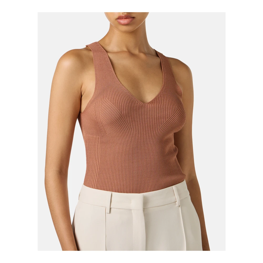 Iceberg Coccio-gekleurde tanktop met verlaagde ribbels in stretch viscose Brown Dames