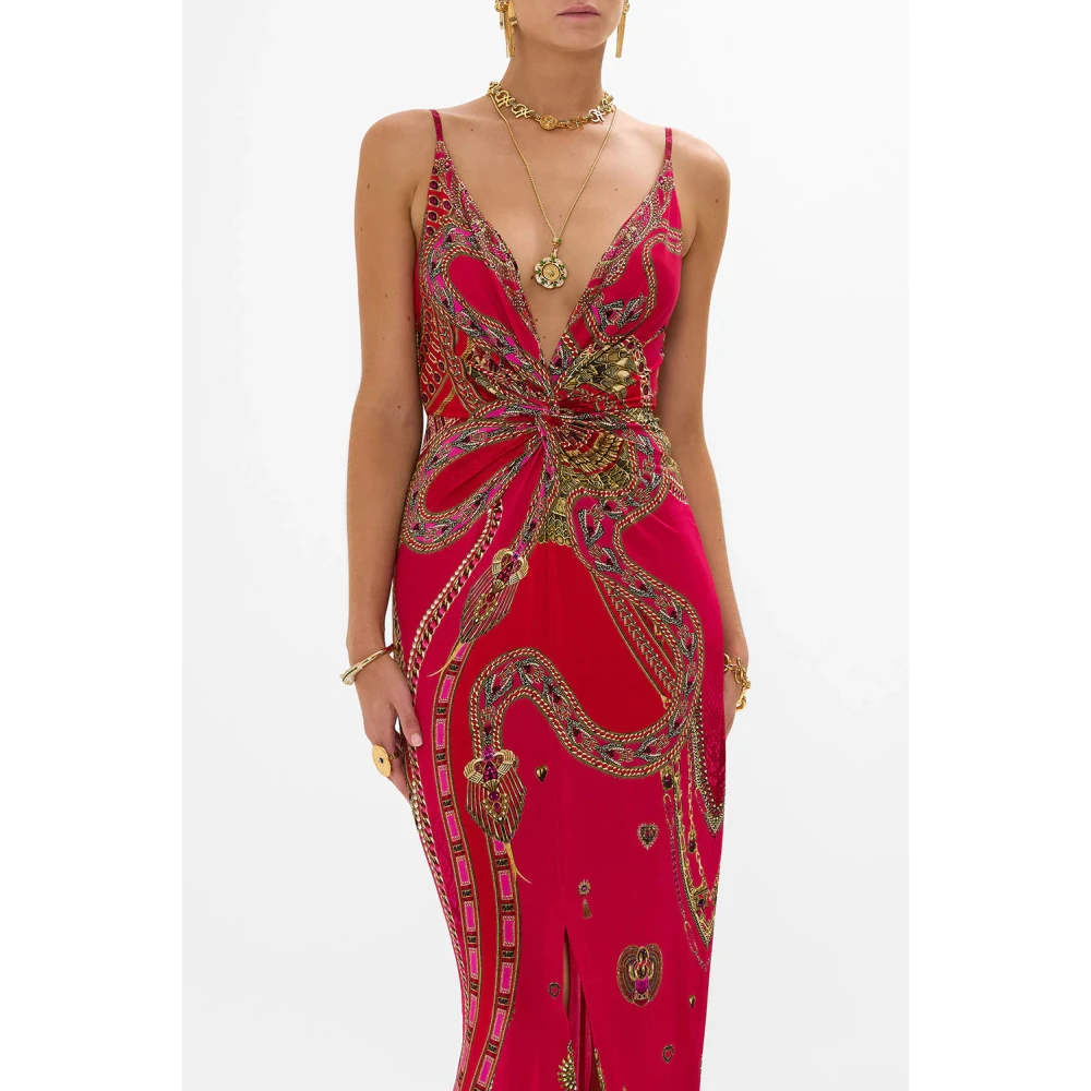 Camilla Jurk met Twist Front en Spaghettibandjes Cobra Kus Red Dames