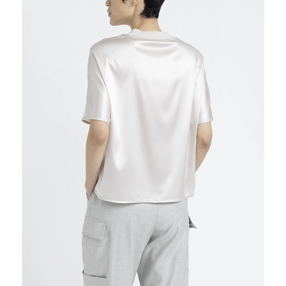 PESERICO Zijden satijnen T-shirt met ronde hals Beige Dames