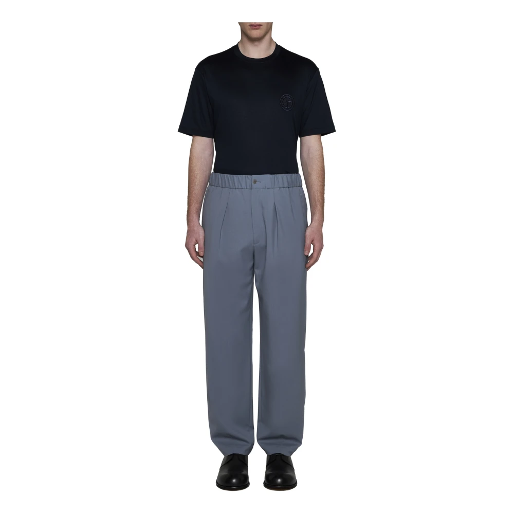 Giorgio Armani Blauwe Katoenen Logo Geborduurde T-shirts Blue Heren