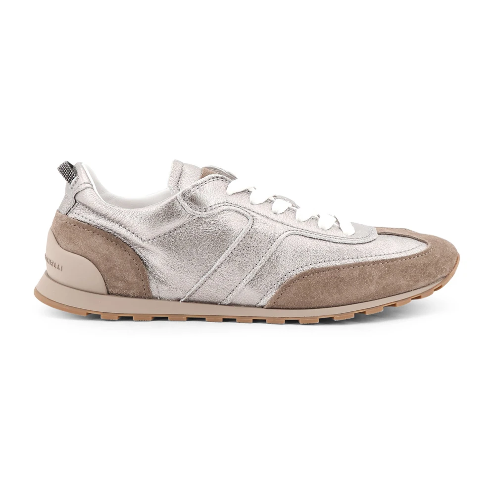 Brunello Cucinelli Metallic Leather Sneakers Dames Schoenen Grijs