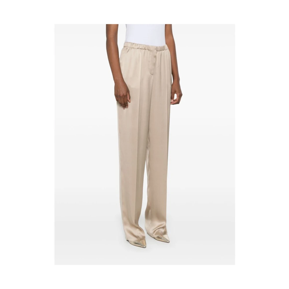 Giorgio Armani Salie Groene Zijden Satijnen Broek Beige Dames