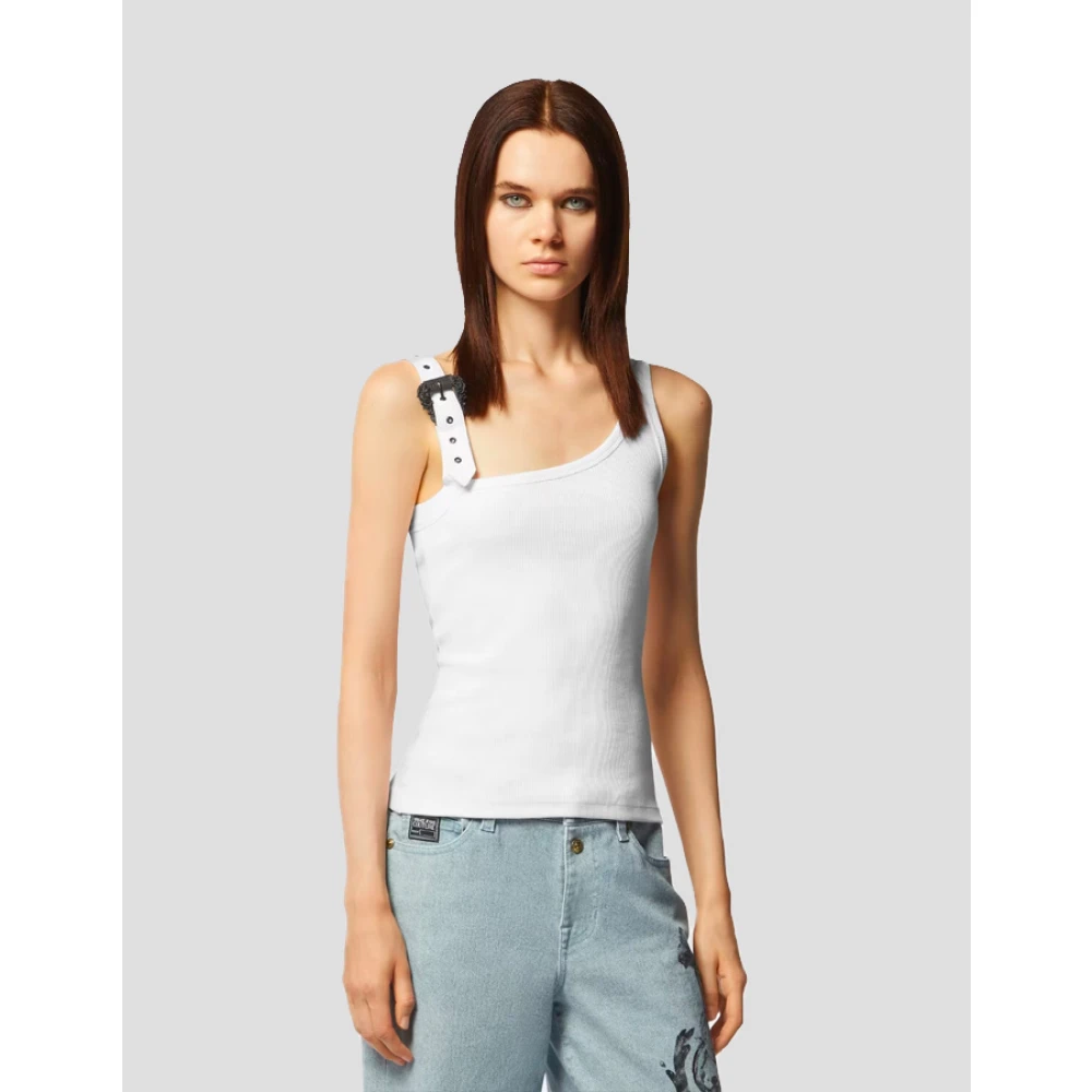 Versace Jeans Couture Barok Gesp Mouwloze Top Wit White Dames