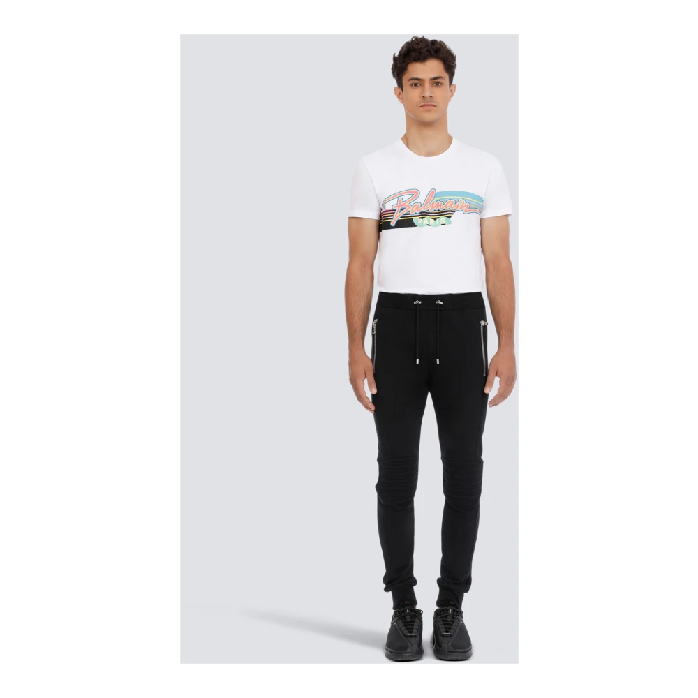 Balmain Zwarte katoenen sweatpants met reliëf Paris-logo. Black Heren
