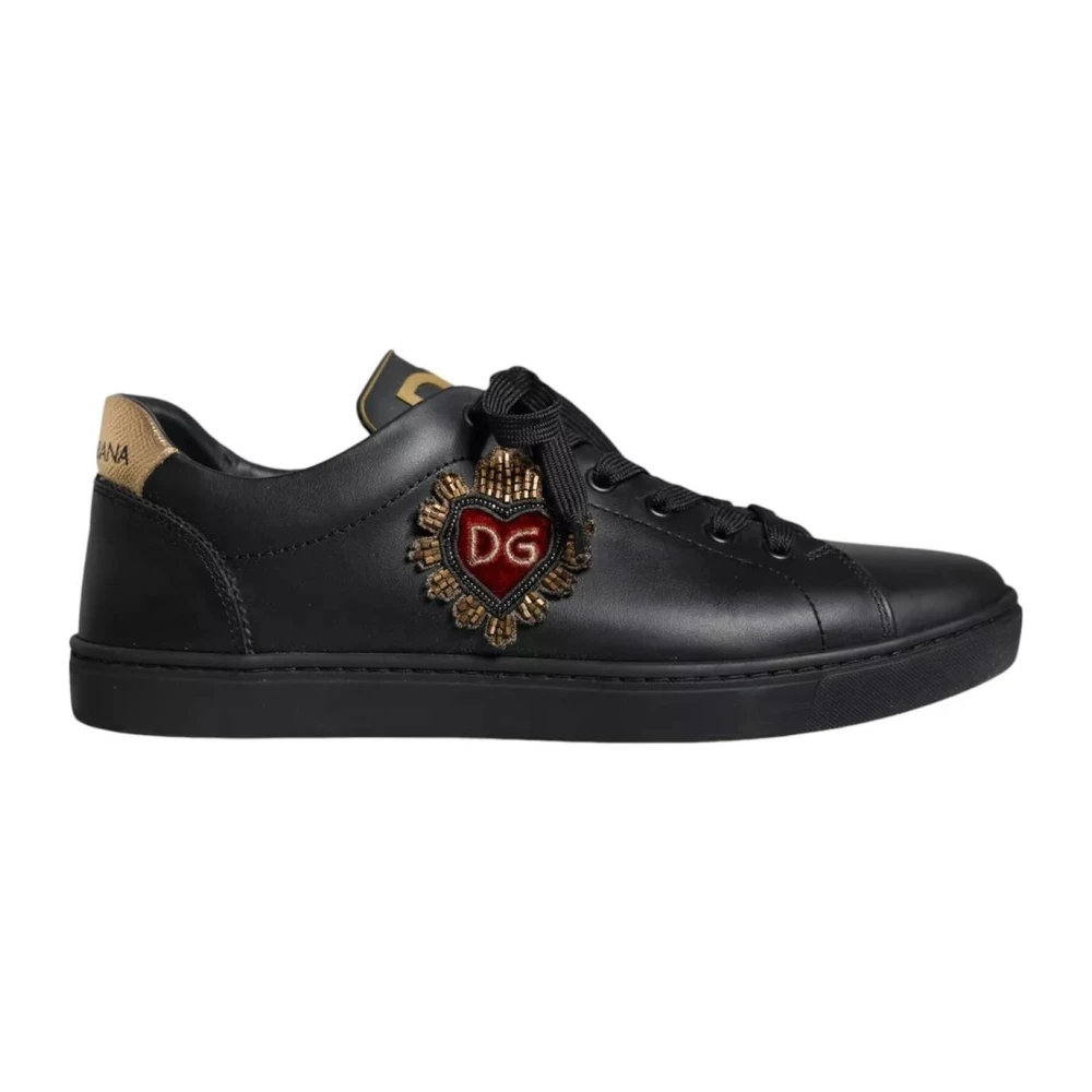 Dolce & Gabbana Zwarte Leren Hart Sneakers met Logo Black Heren